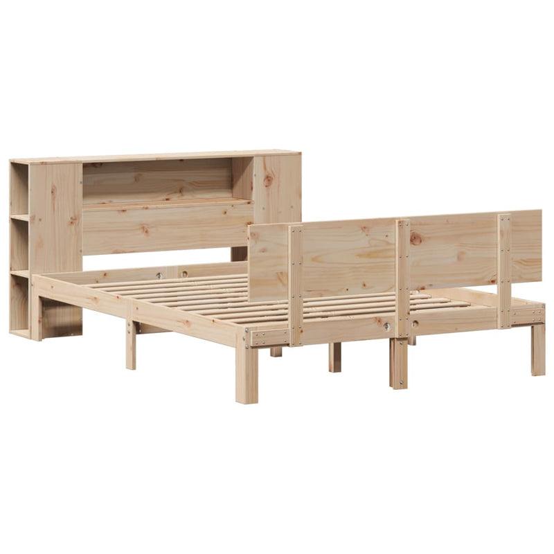 vidaXL tömör fenyőfa könyvespolcos ágy matrac nélkül 140 x 190 cm