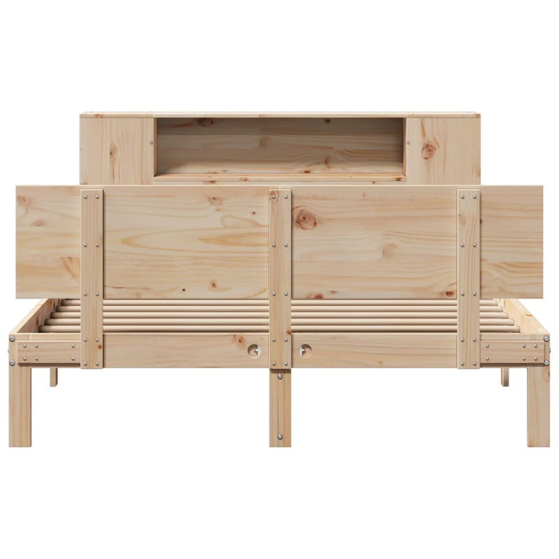 vidaXL tömör fenyőfa könyvespolcos ágy matrac nélkül 140 x 190 cm