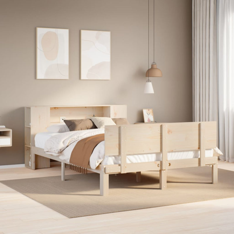 vidaXL tömör fenyőfa könyvespolcos ágy matrac nélkül 140 x 190 cm