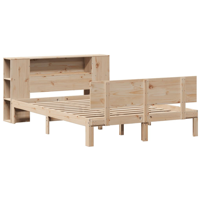 vidaXL tömör fenyőfa könyvespolcos ágy matrac nélkül 140 x 200 cm