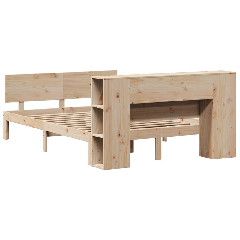 vidaXL tömör fenyőfa könyvespolcos ágy matrac nélkül 140 x 200 cm