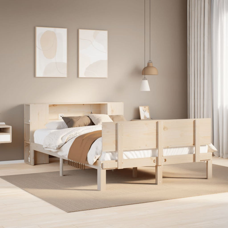 vidaXL tömör fenyőfa könyvespolcos ágy matrac nélkül 140 x 200 cm