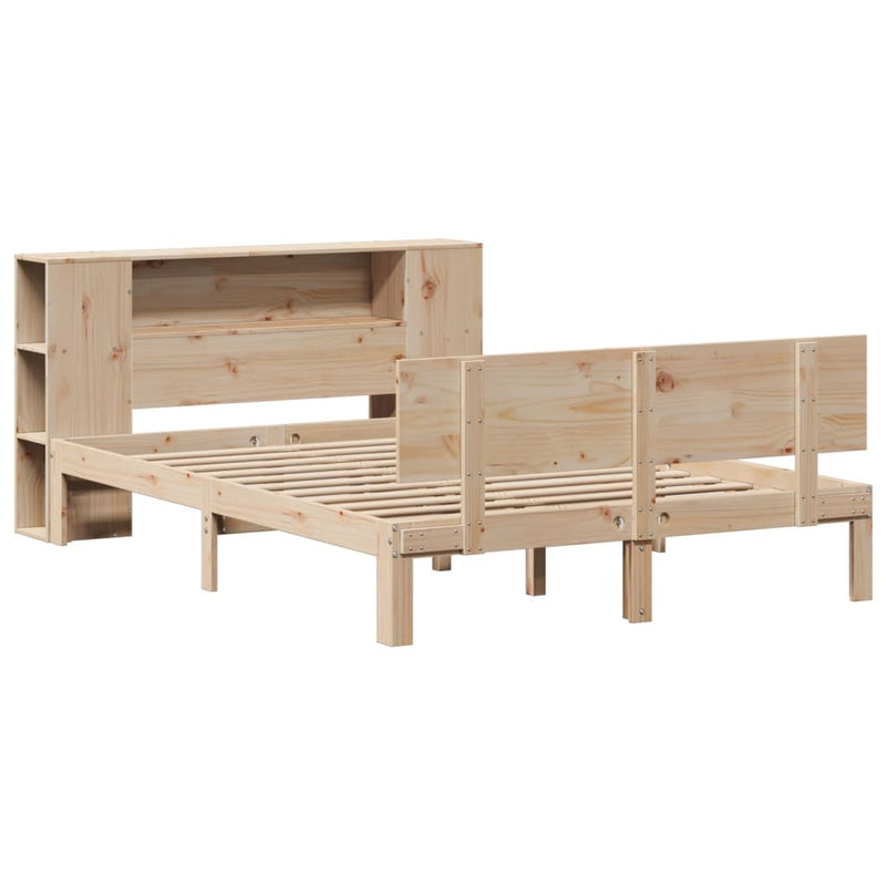 vidaXL tömör fenyőfa könyvespolcos ágy matrac nélkül 160 x 200 cm