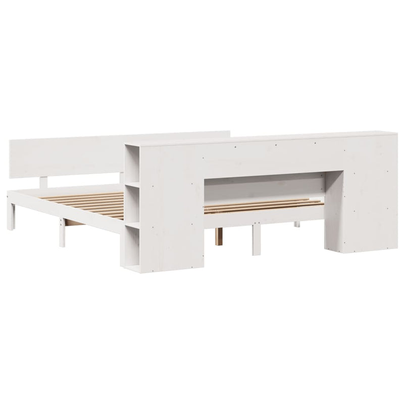 vidaXL fehér tömör fenyőfa könyvespolcos ágy matrac nélkül 180x200 cm