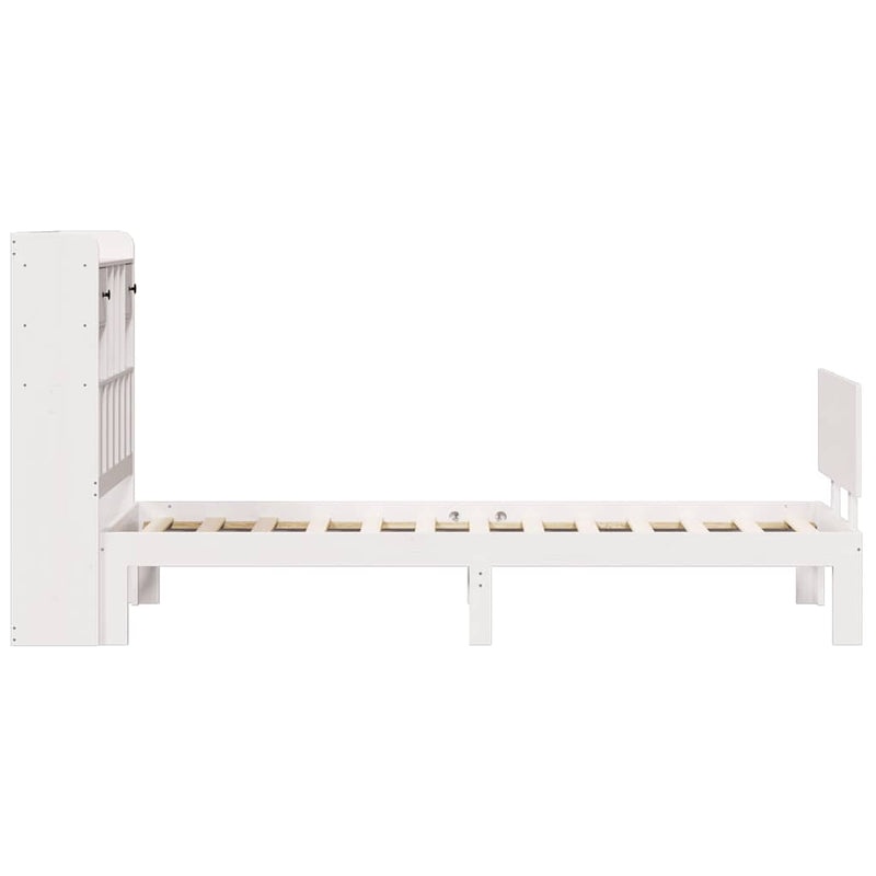 vidaXL fehér tömör fenyőfa könyvespolcos ágy matrac nélkül 75 x 190 cm