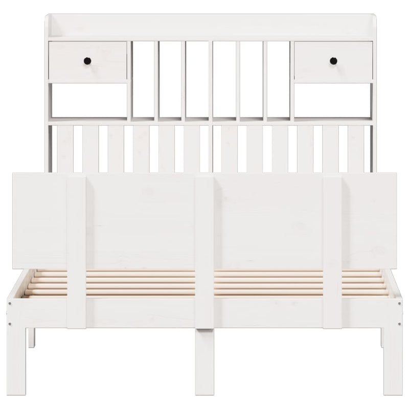 vidaXL fehér tömör fenyőfa könyvespolcos ágy matrac nélkül 135x190 cm