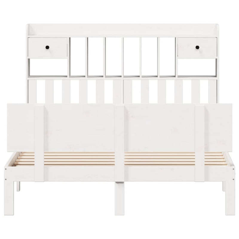 vidaXL fehér tömör fenyőfa könyvespolcos ágy matrac nélkül 140x190 cm