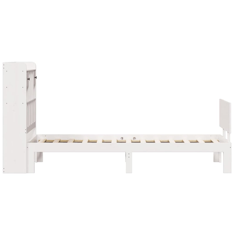 vidaXL fehér tömör fenyőfa könyvespolcos ágy matrac nélkül 90 x 200 cm