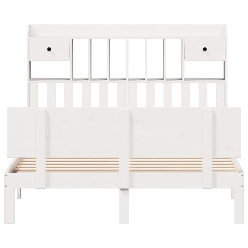 vidaXL fehér tömör fenyőfa könyvespolcos ágy matrac nélkül 140x200 cm