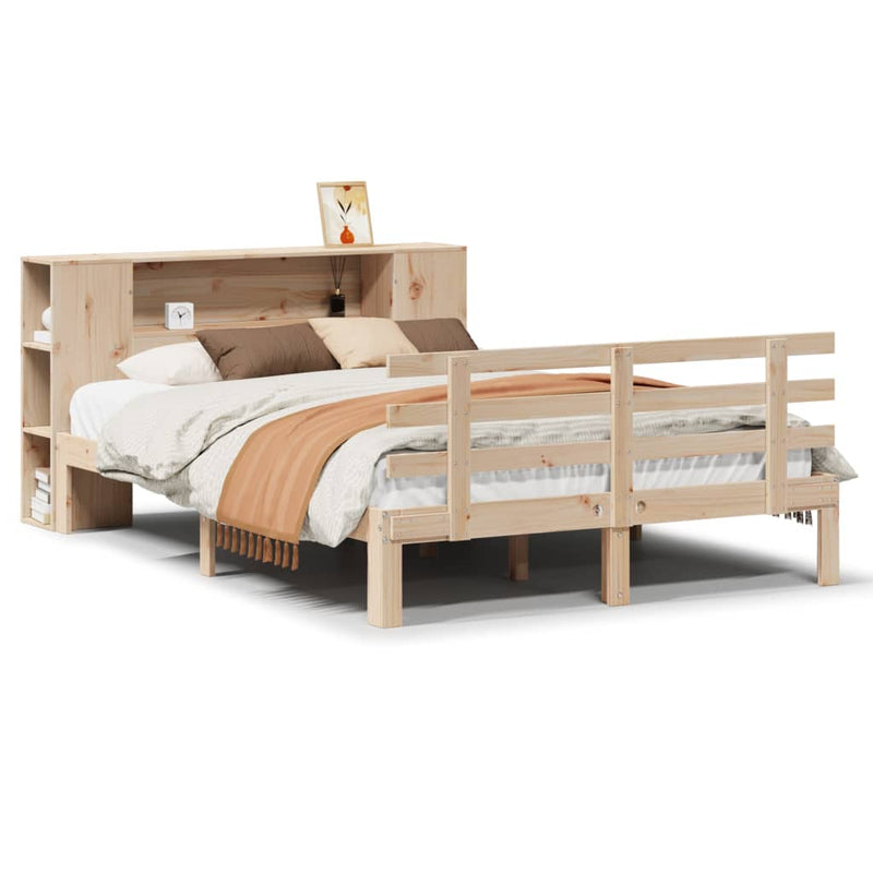 vidaXL tömör fenyőfa könyvespolcos ágy matrac nélkül 140 x 190 cm