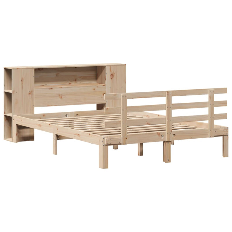 vidaXL tömör fenyőfa könyvespolcos ágy matrac nélkül 140 x 190 cm