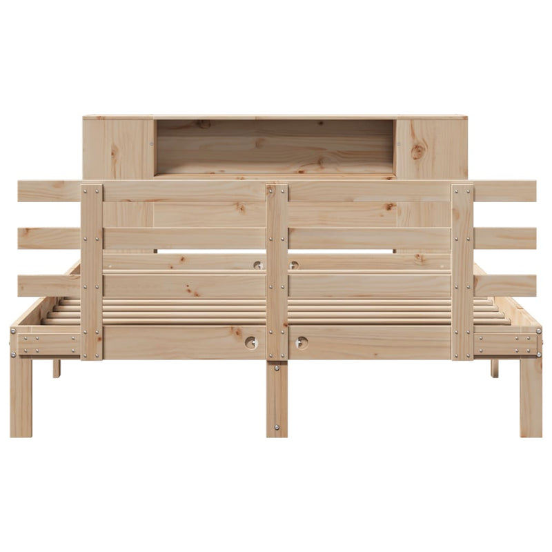 vidaXL tömör fenyőfa könyvespolcos ágy matrac nélkül 140 x 190 cm