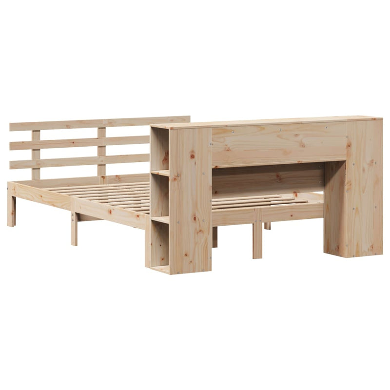 vidaXL tömör fenyőfa könyvespolcos ágy matrac nélkül 140 x 190 cm