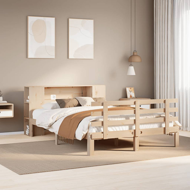 vidaXL tömör fenyőfa könyvespolcos ágy matrac nélkül 140 x 190 cm