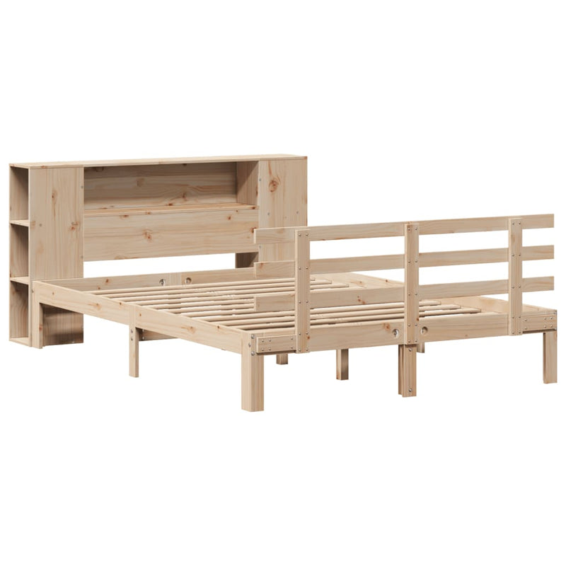 vidaXL tömör fenyőfa könyvespolcos ágy matrac nélkül 160 x 200 cm