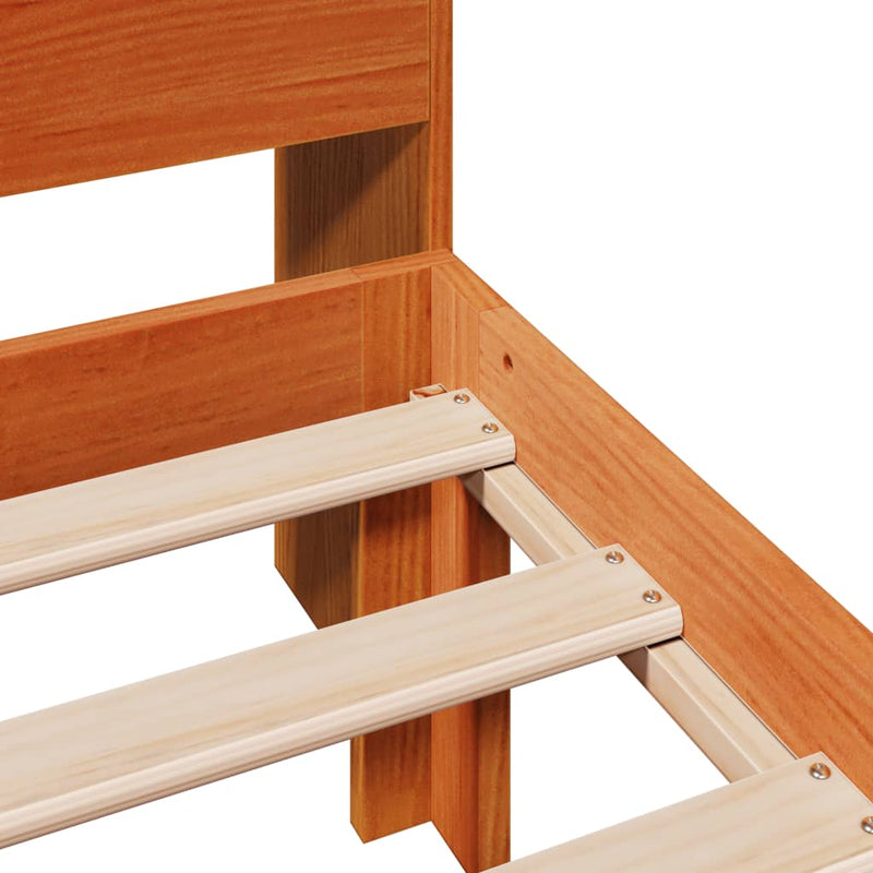 vidaXL barna tömör fenyőfa könyvespolcos ágy matrac nélkül 100 x 200cm