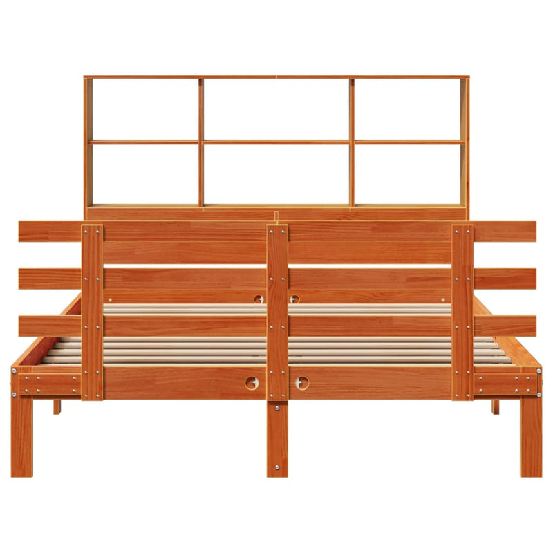 vidaXL barna tömör fenyőfa könyvespolcos ágy matrac nélkül 150 x 200cm