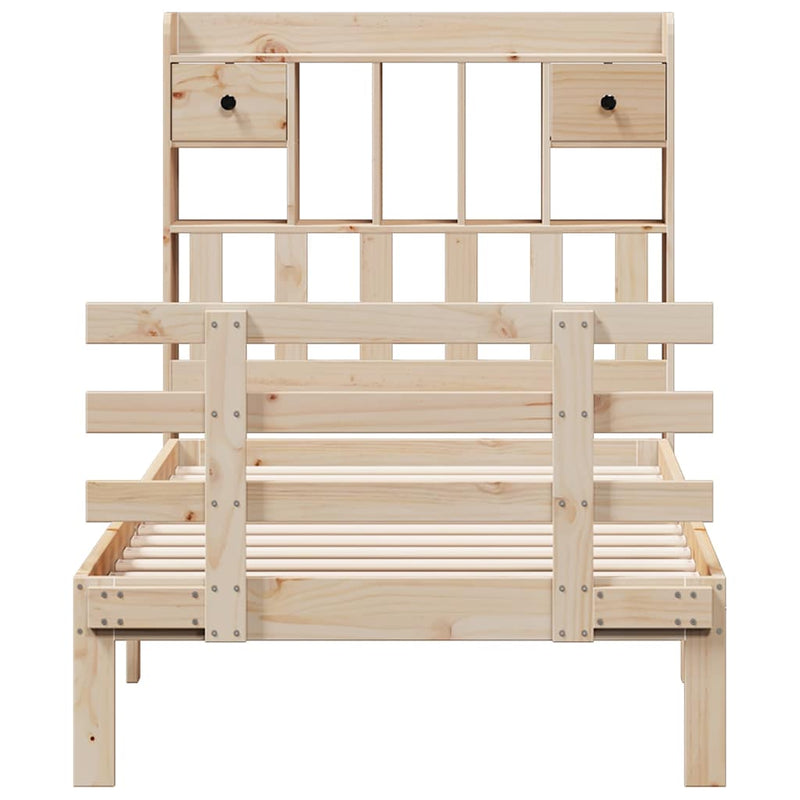 vidaXL tömör fenyőfa könyvespolcos ágy matrac nélkül 90 x 190 cm