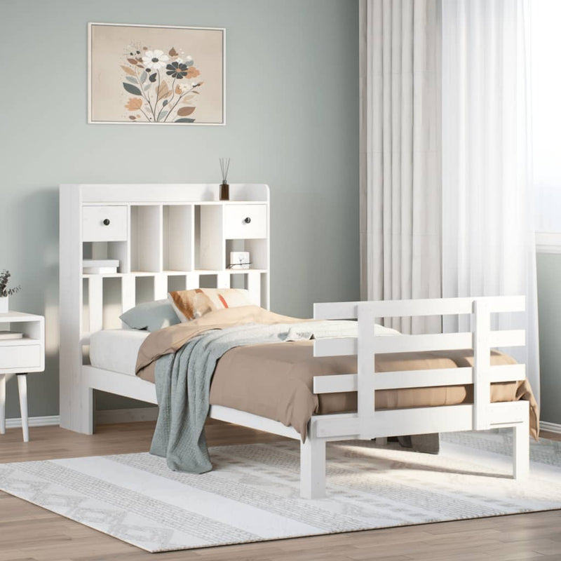 vidaXL fehér tömör fenyőfa könyvespolcos ágy matrac nélkül 90 x 190 cm