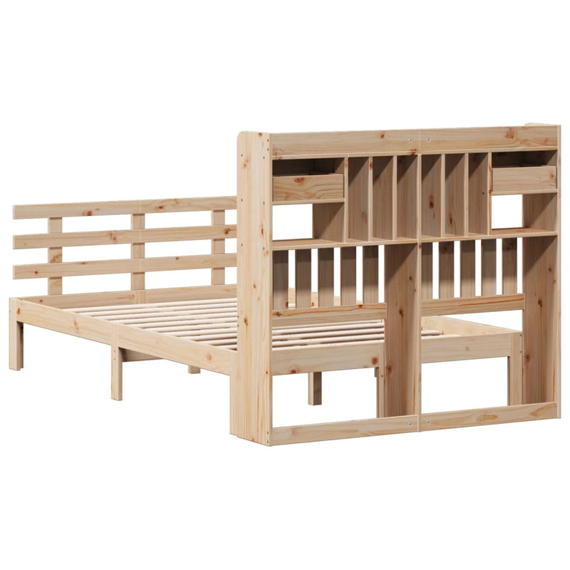 vidaXL tömör fenyőfa könyvespolcos ágy matrac nélkül 135 x 190 cm