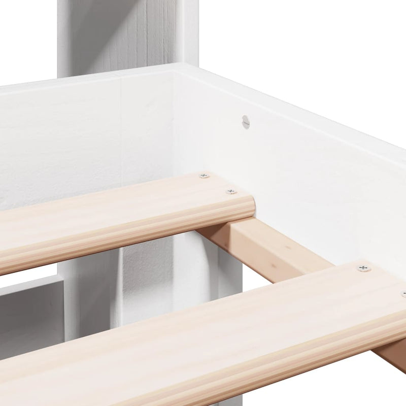 vidaXL fehér tömör fenyőfa könyvespolcos ágy matrac nélkül 135x190 cm