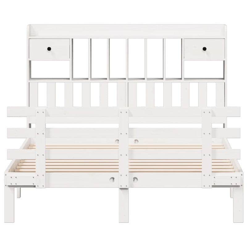 vidaXL fehér tömör fenyőfa könyvespolcos ágy matrac nélkül 140x190 cm