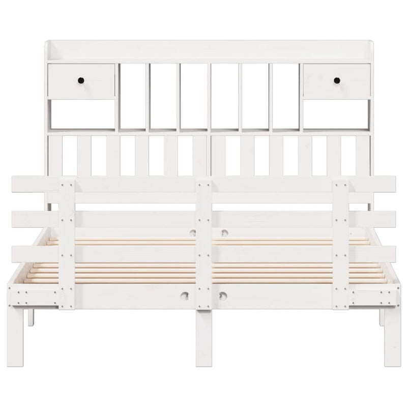 vidaXL fehér tömör fenyőfa könyvespolcos ágy matrac nélkül 160x200 cm