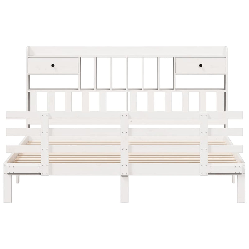 vidaXL fehér tömör fenyőfa könyvespolcos ágy matrac nélkül 180x200 cm