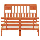 vidaXL barna tömör fenyőfa könyvespolcos ágy matrac nélkül 150 x 200cm