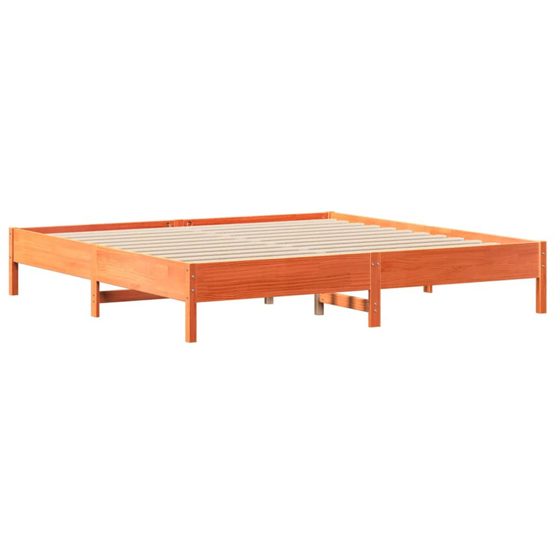 vidaXL barna tömör fenyőfa könyvespolcos ágy matrac nélkül 200 x 200cm