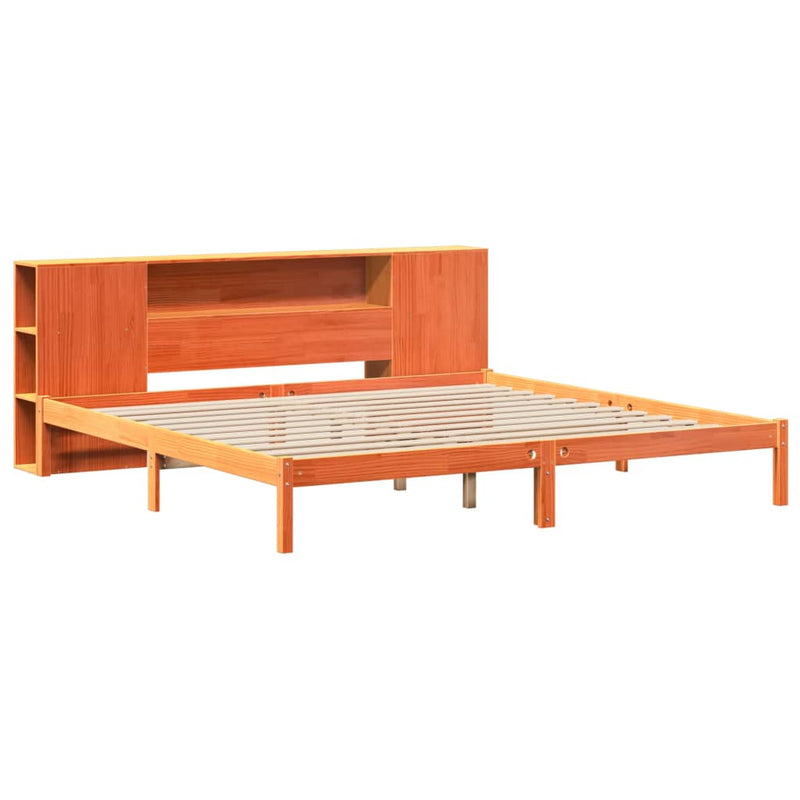 vidaXL barna tömör fenyőfa könyvespolcos ágy matrac nélkül 180 x 200cm
