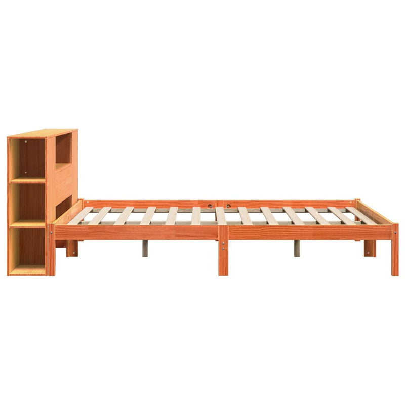 vidaXL barna tömör fenyőfa könyvespolcos ágy matrac nélkül 180 x 200cm