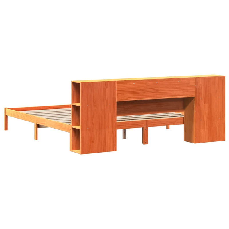 vidaXL barna tömör fenyőfa könyvespolcos ágy matrac nélkül 180 x 200cm