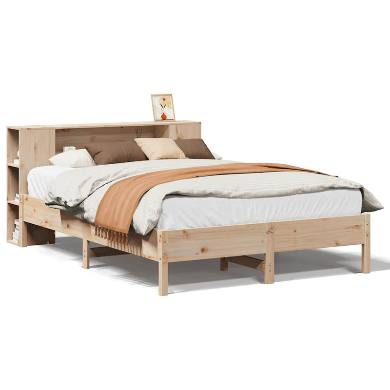 vidaXL tömör fenyőfa könyvespolcos ágy matrac nélkül 140 x 190 cm