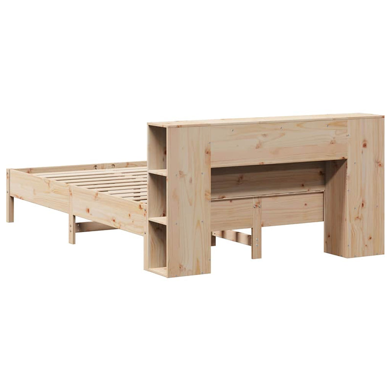 vidaXL tömör fenyőfa könyvespolcos ágy matrac nélkül 135 x 190 cm