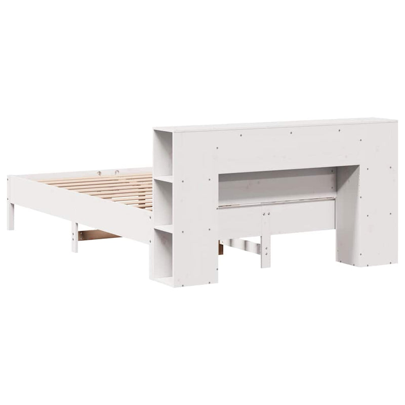 vidaXL fehér tömör fenyőfa könyvespolcos ágy matrac nélkül 135x190 cm