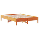 vidaXL barna tömör fenyőfa könyvespolcos ágy matrac nélkül 150 x 200cm