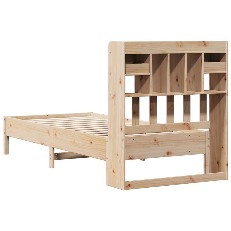 vidaXL tömör fenyőfa könyvespolcos ágy matrac nélkül 75 x 190 cm