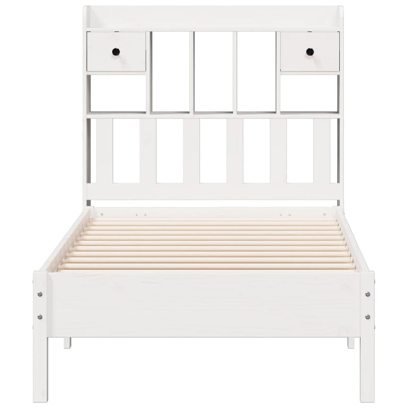 vidaXL fehér tömör fenyőfa könyvespolcos ágy matrac nélkül 75 x 190 cm