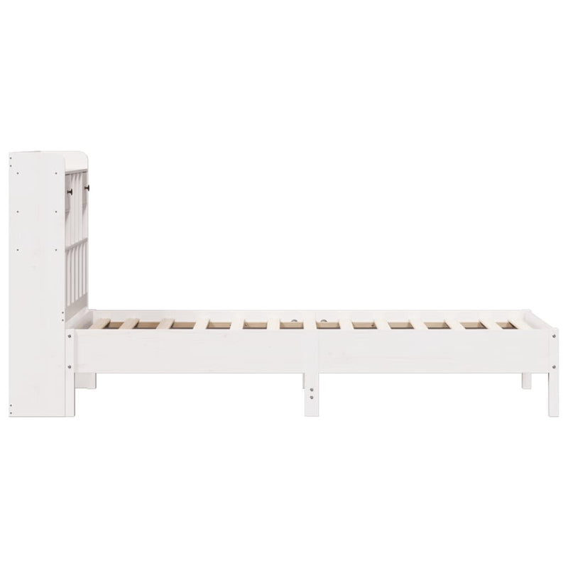 vidaXL fehér tömör fenyőfa könyvespolcos ágy matrac nélkül 75 x 190 cm