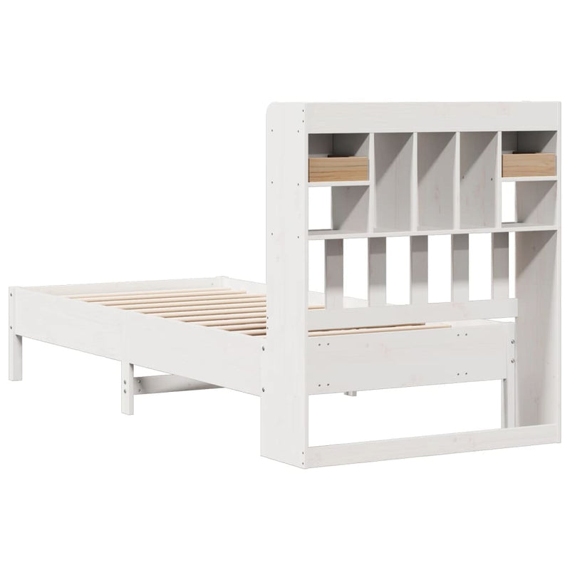 vidaXL fehér tömör fenyőfa könyvespolcos ágy matrac nélkül 75 x 190 cm
