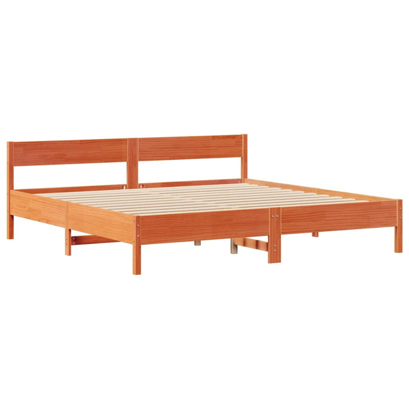 vidaXL barna tömör fenyőfa könyvespolcos ágy matrac nélkül 200 x 200cm