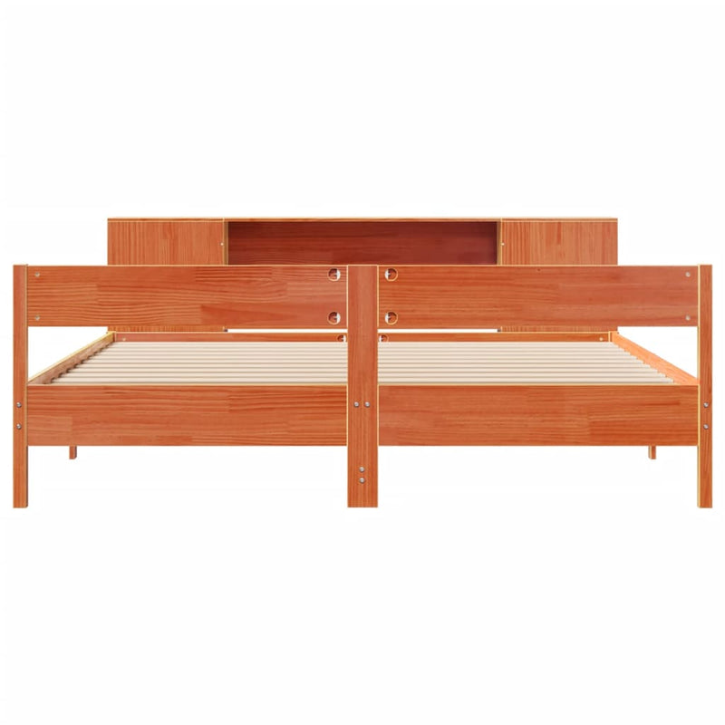 vidaXL barna tömör fenyőfa könyvespolcos ágy matrac nélkül 180 x 200cm