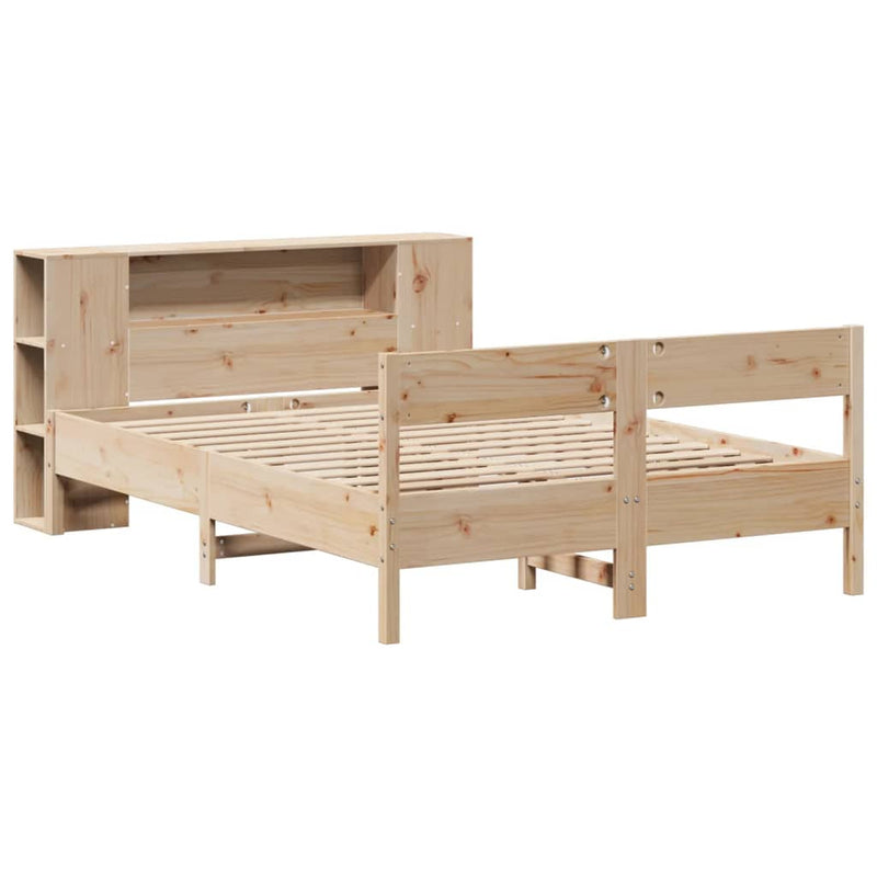 vidaXL tömör fenyőfa könyvespolcos ágy matrac nélkül 140 x 200 cm