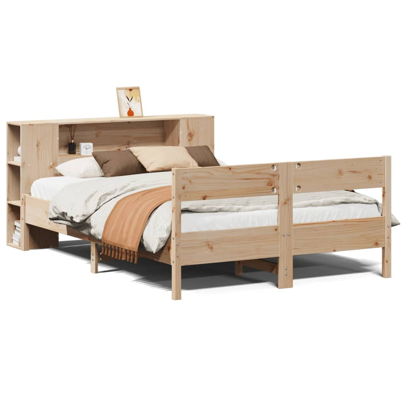 vidaXL tömör fenyőfa könyvespolcos ágy matrac nélkül 140 x 190 cm