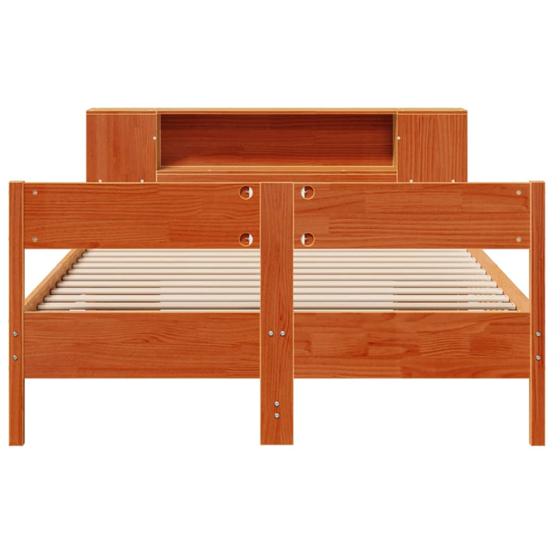 vidaXL barna tömör fenyőfa könyvespolcos ágy matrac nélkül 120 x 190cm