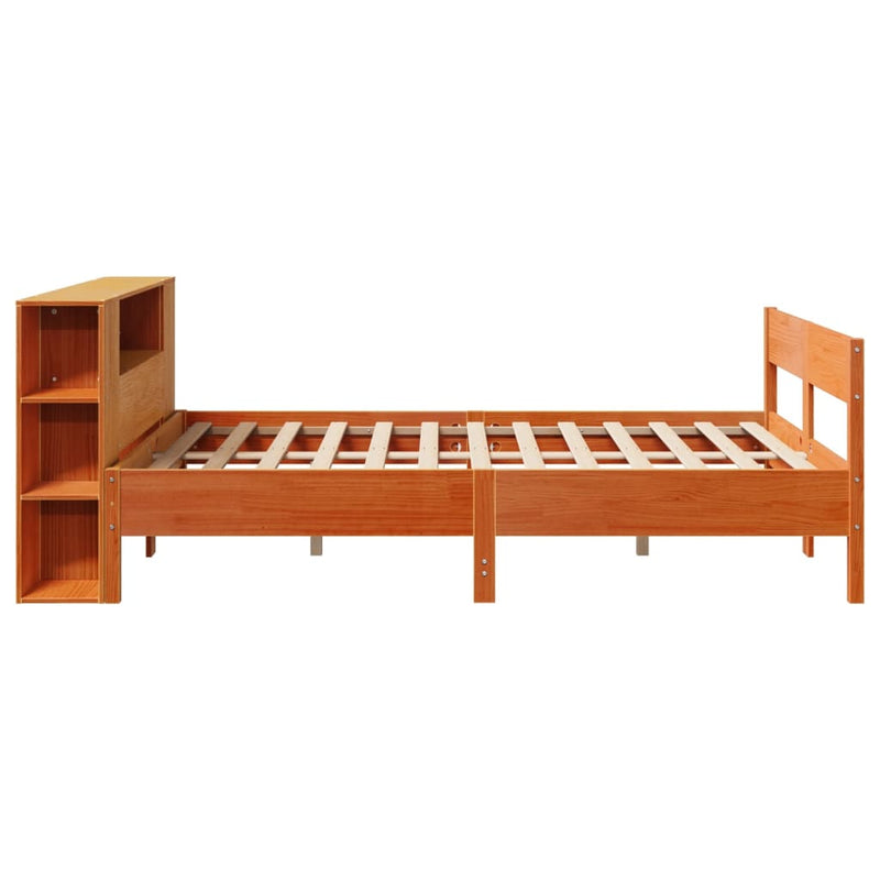 vidaXL barna tömör fenyőfa könyvespolcos ágy matrac nélkül 120 x 190cm