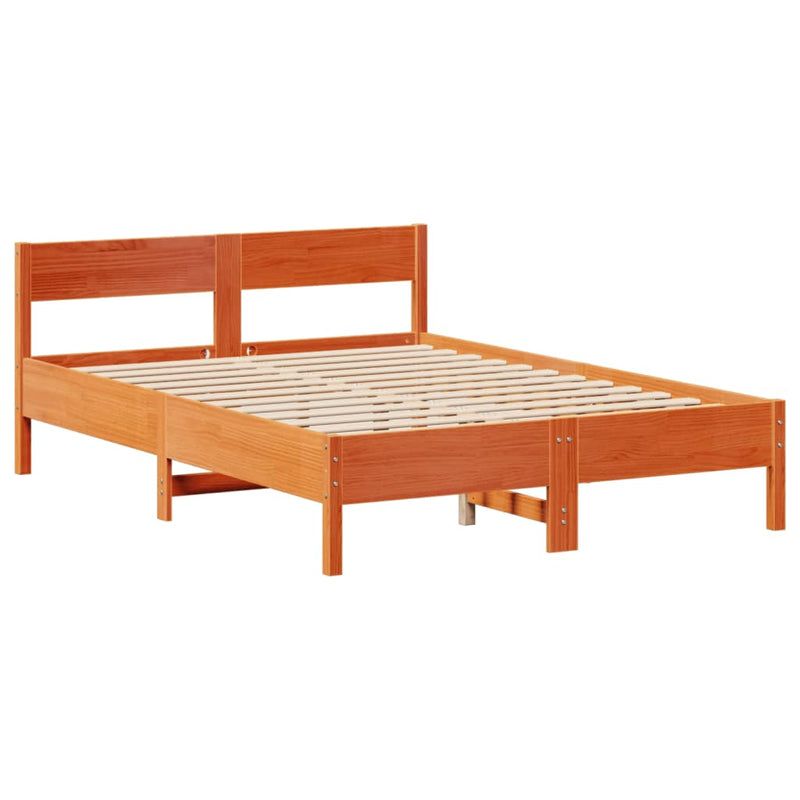 vidaXL barna tömör fenyőfa könyvespolcos ágy matrac nélkül 120 x 190cm