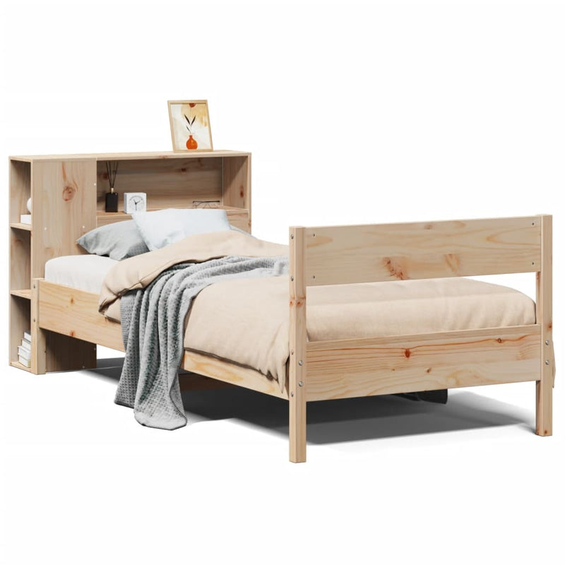 vidaXL tömör fenyőfa könyvespolcos ágy matrac nélkül 90 x 190 cm