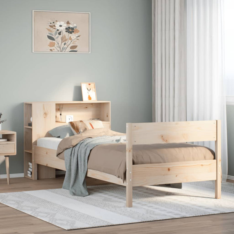 vidaXL tömör fenyőfa könyvespolcos ágy matrac nélkül 90 x 190 cm